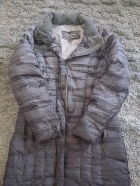 Eddie Bauer Gray Patterned Long Puffer Coat